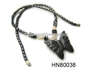 Hematite Butterfly Pendant Beads Stone Chain Choker Fashion Women Necklace
